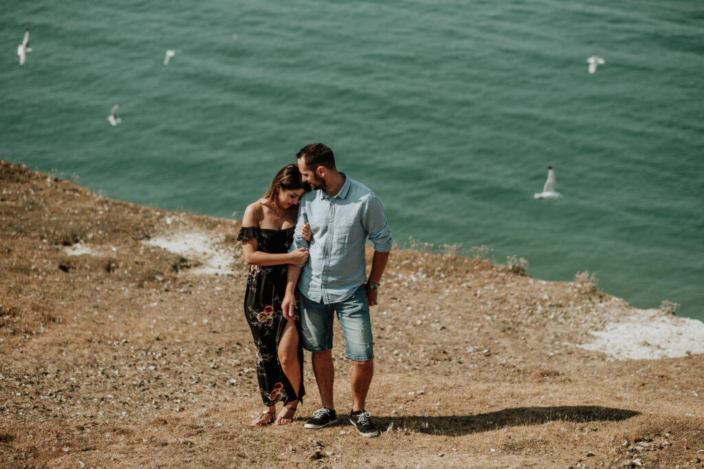 couples session on the cliffs in seaford