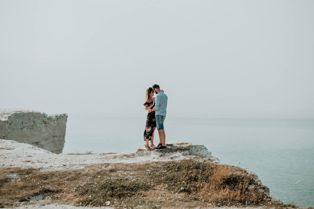 couples session on the cliffs in seaford